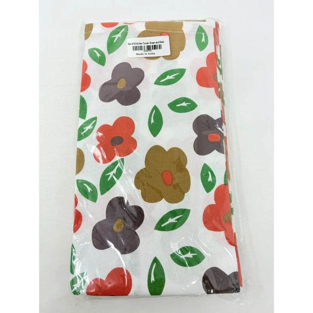 Shop LC Set of 6 Multi Color 100% Cotton Leaves & Floral Pattern Kitchen Towels